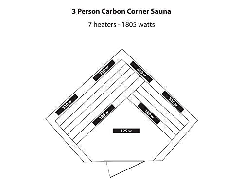 Blue Wave 3-Person Hemlock Corner Infrared Sauna w/ 7 Carbon Heaters Brown
