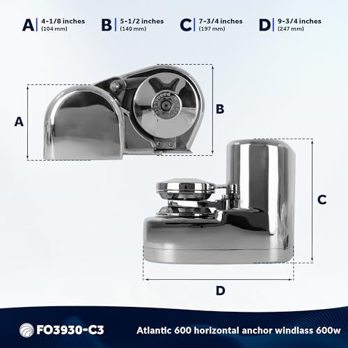Five Oceans Horizontal Windlass Kit 600W 12V DC with Rope & Chain Silver