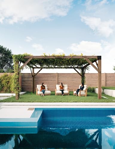 VORTEXTOVE 12x14 FT Outdoor Wooden Pergola with Retractable Shade Canopy