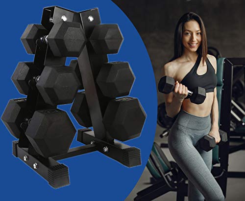 Gymnastics Power Hex Dumbbells Free Weights Set with Rack 190 LB