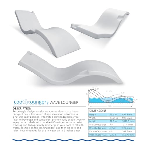 Cool Loungers Pool Wave Lounge Chairs Set of 2 with Side Table White