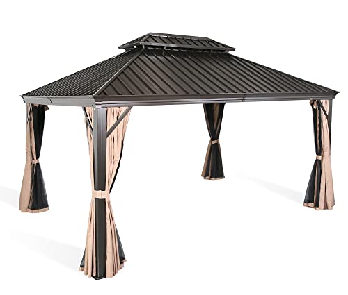 Patio Tree 10' x 12' Hardtop Aluminum Gazebo with Mosquito Net and Privacy Sidewalls