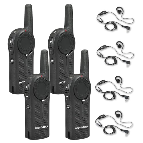 Motorola Solutions DLR1020 Two-Way Digital Business Radio with HKLN4604 PTT Earpiece 4-Pack
