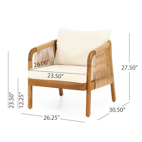 Merax 4-Piece Outdoor Acacia Wood Wicker Patio Conversation Set Beige