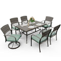 Pamapic 7 Piece Rattan Outdoor Dining Set with Iron Table and Swivel Chairs Green