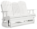 Signature Design by Ashley Hyland Wave Outdoor Glider Loveseat with Drop Down Table and Cup Holders White