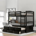 Merax Twin Over Twin Bunk Bed with Trundle & Drawers Espresso