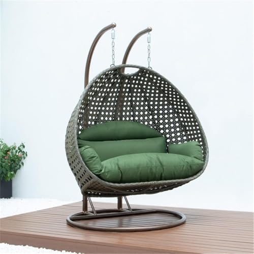 LeisureMod 2 Person Wicker Egg Chair Indoor Outdoor Lounge Dark Green