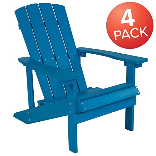 Flash Furniture Charlestown Poly Resin Adirondack Chair Set of 4 Blue