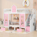 Harper & Bright Designs Twin Size Loft Bed with Stairs and Desk Pink