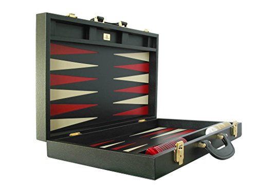 Zaza & Sacci Leather Backgammon Set 20" Black Case