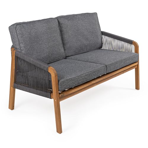 JONATHAN Y Arwen Modern Bohemian Roped Acacia Wood Outdoor Loveseat Gray/Teak Brown