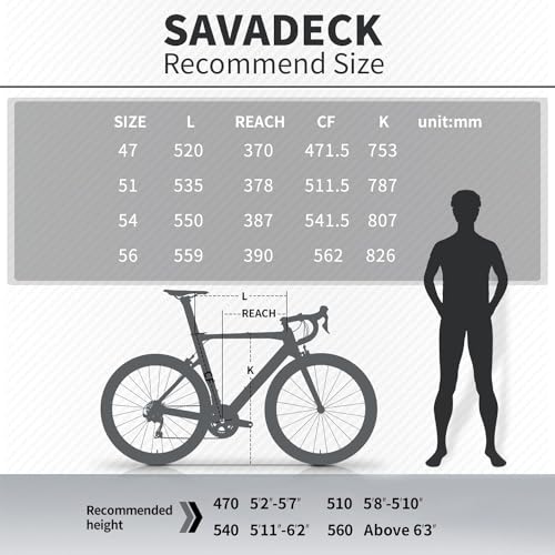 SAVADECK Carbon Road Bike Shimano SORA R3000 18-Speed Derailleur System White