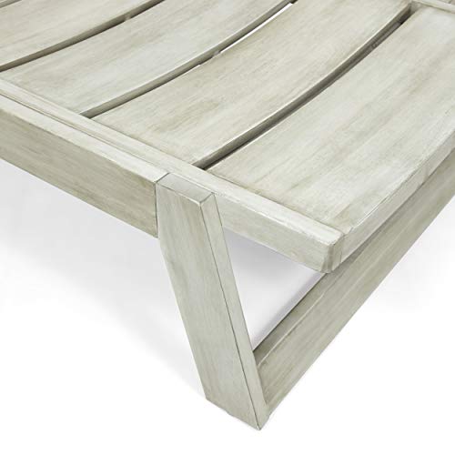 Great Deal Furniture GDFStudio Outdoor Acacia Wood Chaise Lounge Set of 4 Light Gray Wash, Gray Metal