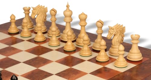 The Chess Store Bucephalus Staunton Chess Set Ebony & Boxwood with Elm Burl & Erable Board 4.5" King