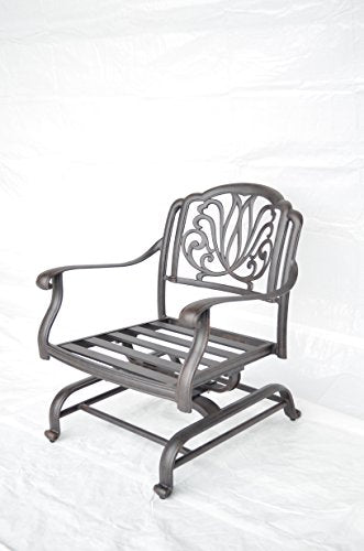 Patio Land Elizabeth Outdoor Patio 4 Club Rocker Chairs Spring Base Cast Aluminum Dark Bronze Walnut
