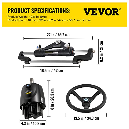 VEVOR Hydraulic Outboard Steering Kit 300HP with Helm Pump and Steering Wheel Black