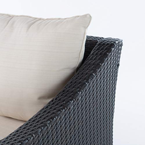 GDFStudio Outdoor Wicker Loveseat & Table with Water Resistant Cushions Brown/Beige