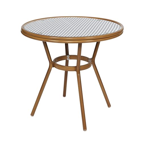 EMMA + OLIVER Soie Bistro Set Navy & White Rattan with Natural Frame