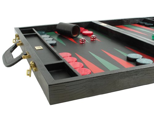 Zaza & Sacci Leather Backgammon Board Set Large Black Lizard II