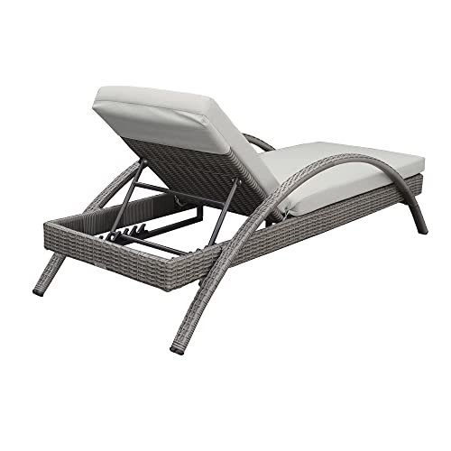 Armen Living Aloha Outdoor Patio Chaise Lounge Chair Gray Aluminum Wicker with Gray Cushion