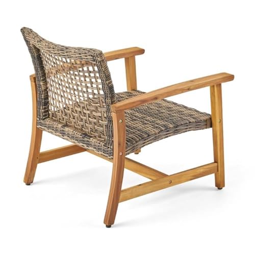 Noble House Hampton 5 Piece Outdoor Wood and Wicker Loveseat Set Grey