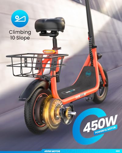 Gyroor Electric Scooter with Seat 450W Motor Foldable Orange