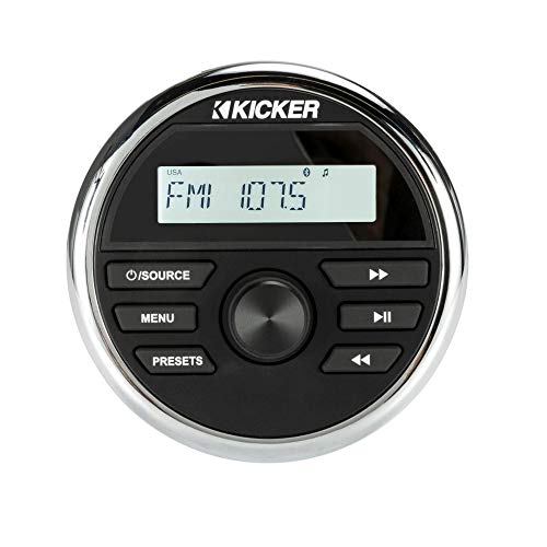 KICKER KMC2 Marine Grade Receiver & (2 Pair) 6.5" LED Speakers Bundle