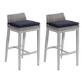 Oxford Garden Argento Bar Stool Resin Wicker with Polyester Cushion Midnight Blue - 2 Pack Powder Coat Flint
