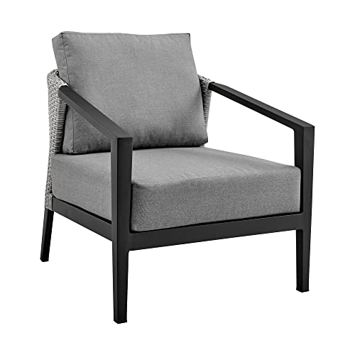 Armen Living Aileen Modern Outdoor Patio Wicker and Aluminum Conversation Set 4 Piece Black