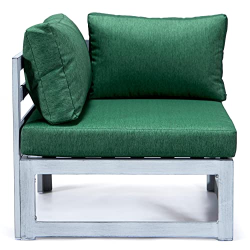 LeisureMod Chelsea 7-Piece Outdoor Patio Conversation Set with Fire Pit Table and Cushions Green