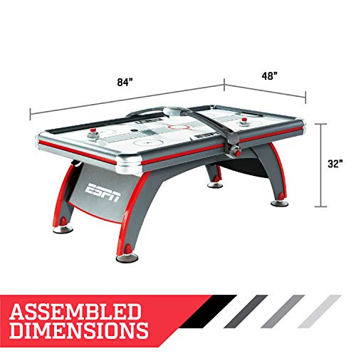 ESPN Sports Air Hockey Game Table 84 Inch Indoor Arcade Gaming Set Gray White Red