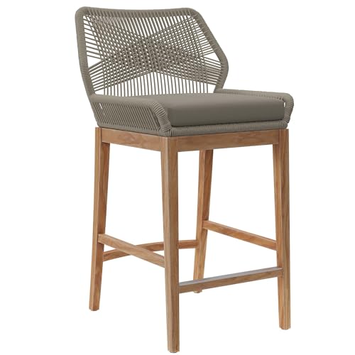 Modway Wellspring 3-Piece Teak Wood Outdoor Bar Set Light Gray Greige