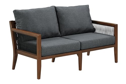 Nathan James Freya Bohemian Wood Loveseat Dark Acacia Wood/Dark Gray Cushion