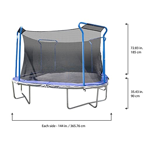 TruJump Kids Trampoline 12FT Square with Safety Enclosure Blue