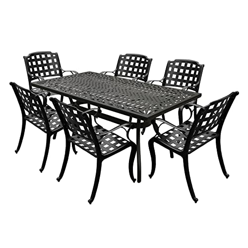 Oakland Living Modern Ornate Outdoor Mesh Aluminum 68-in Rectangular Patio Dining Set with Six Chairs Black