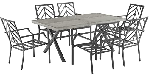Crosley Furniture Otto 7-Piece Chevron Outdoor Dining Set Matte Black with Gray Cushions