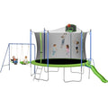 Roinoim 14FT Outdoor Trampoline with Swing, Slide, Basketball Hoop, Safety Enclosure, Ladder Green