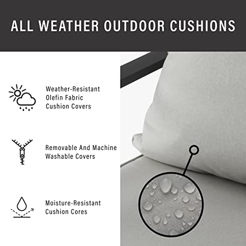 Crosley Furniture Otto 7-Piece Chevron Outdoor Dining Set Matte Black with Gray Cushions