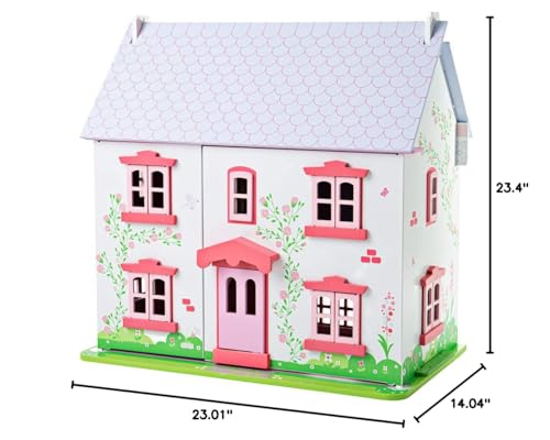 Bigjigs Toys Heritage Rose Cottage Wooden Doll House Dark Green