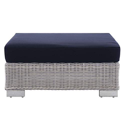 Modway Conway Sunbrella Outdoor Patio Wicker Rattan 2-Piece Armchair and Ottoman Set Light Gray Navy