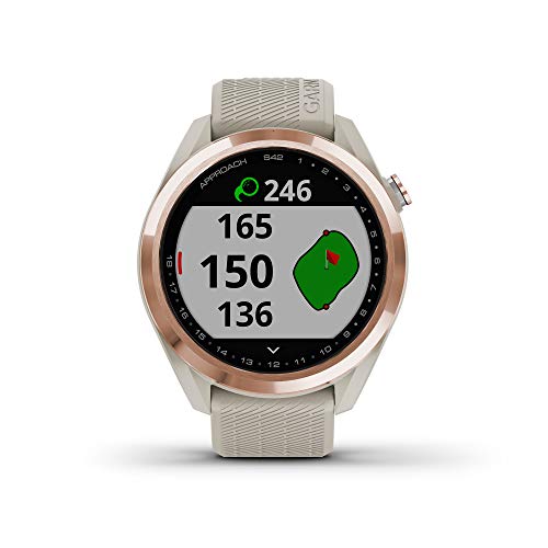 Garmin Approach S42 GPS Golf Smartwatch Rose Gold Ceramic Bezel Tan Silicone Band