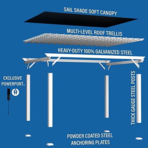 Backyard Discovery Hawthorne 16' x 12' Galvanized Steel Pergola Kit with Shade Sail Canopy White