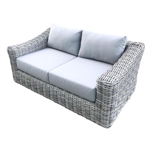 Teva Furniture Hawaii Three-Tone Wicker Loveseat with Silver Gray Cushion White/Beige
