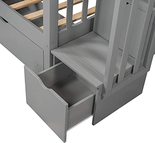 Harper & Bright Designs Full Over Full Bunk Beds with Stairs and Storage Drawers Grey