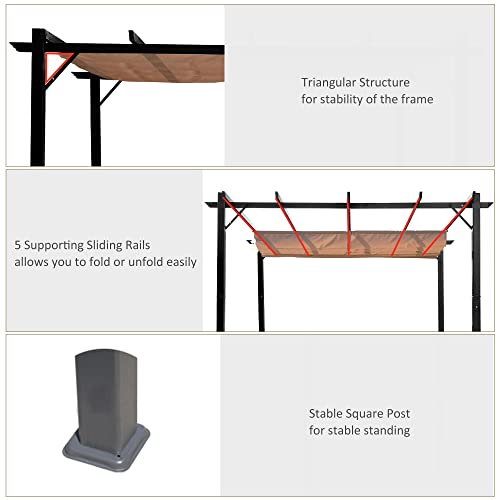 Outsunny 10' x 13' Aluminum Patio Pergola with Retractable Canopy Charcoal Gray
