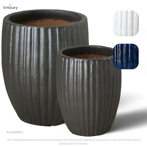 Emissary Matte Black Stoneware Round Planters Set of 2 21in. L x 25in. H