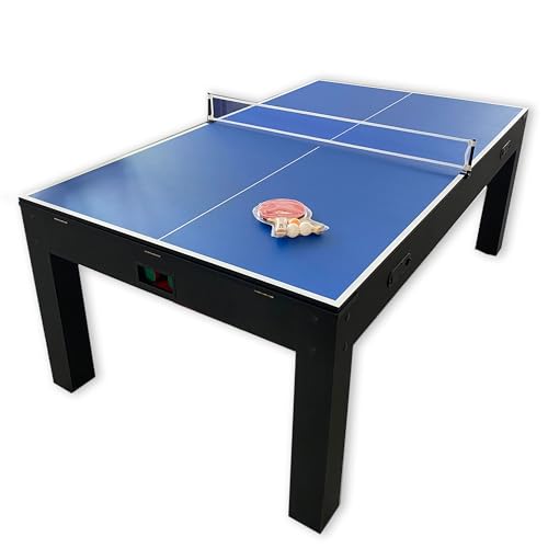 SIMBASHOPPING USA 7 FT Multi Games Pool Table Red Air Hockey + Table Tennis + Table Top - Strike Red, Black
