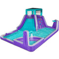 SUNNY & FUN Inflatable Water Slide Park - Climbing Wall, Slide & Pool - Blue, Purple