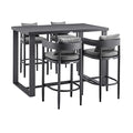 Armen Living Menorca Outdoor Patio 5-Piece Aluminum Bar Set Grey